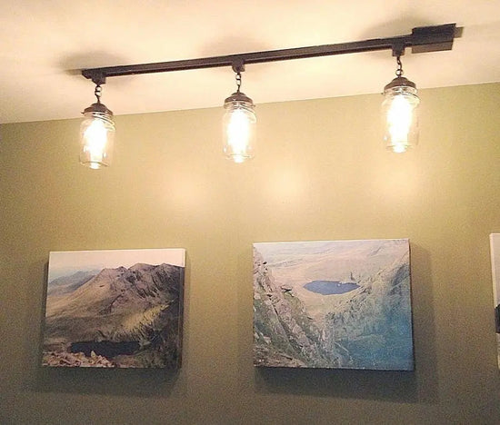 Rustic Mason Jar TRACK LIGHT Chain Trio of Vintage Quarts