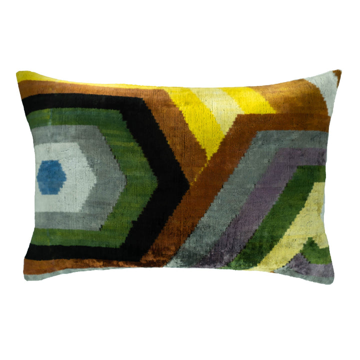 Trance Silk Velvet Ikat Throw Pillow Cover, 16 x 24, luxury ikat accent for sofa or bed at Cedar & Spice Gifts