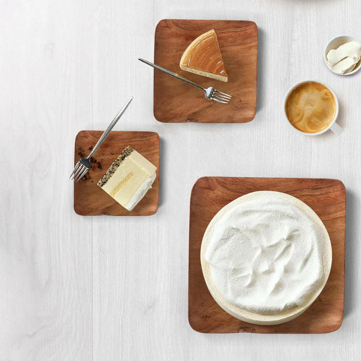 Tressa Acacia Wood Square Plates (Set of 3)