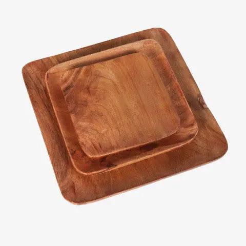 Tressa Acacia Wood Square Plates (Set of 3)