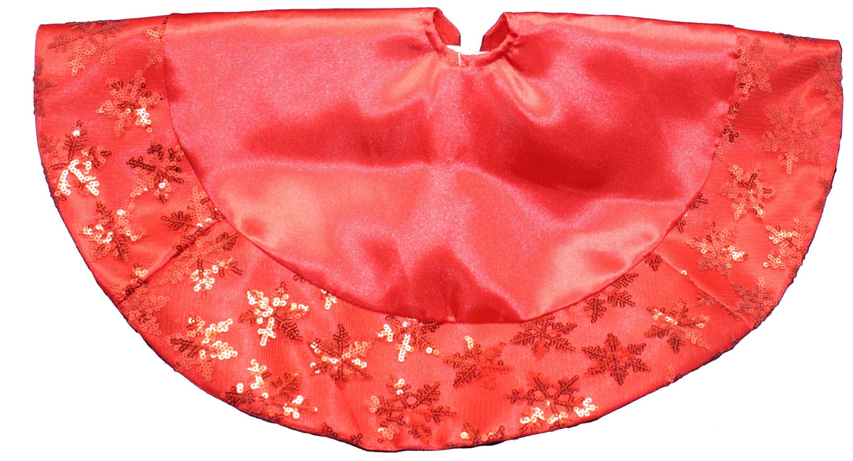 Tabletop Tree Skirts With Sequined Snowflake Border - Red