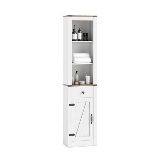 68 inch Tall Bathroom Cabinet with Barn Door Narrow Slim Storage Organizer Unit with Drawer-White