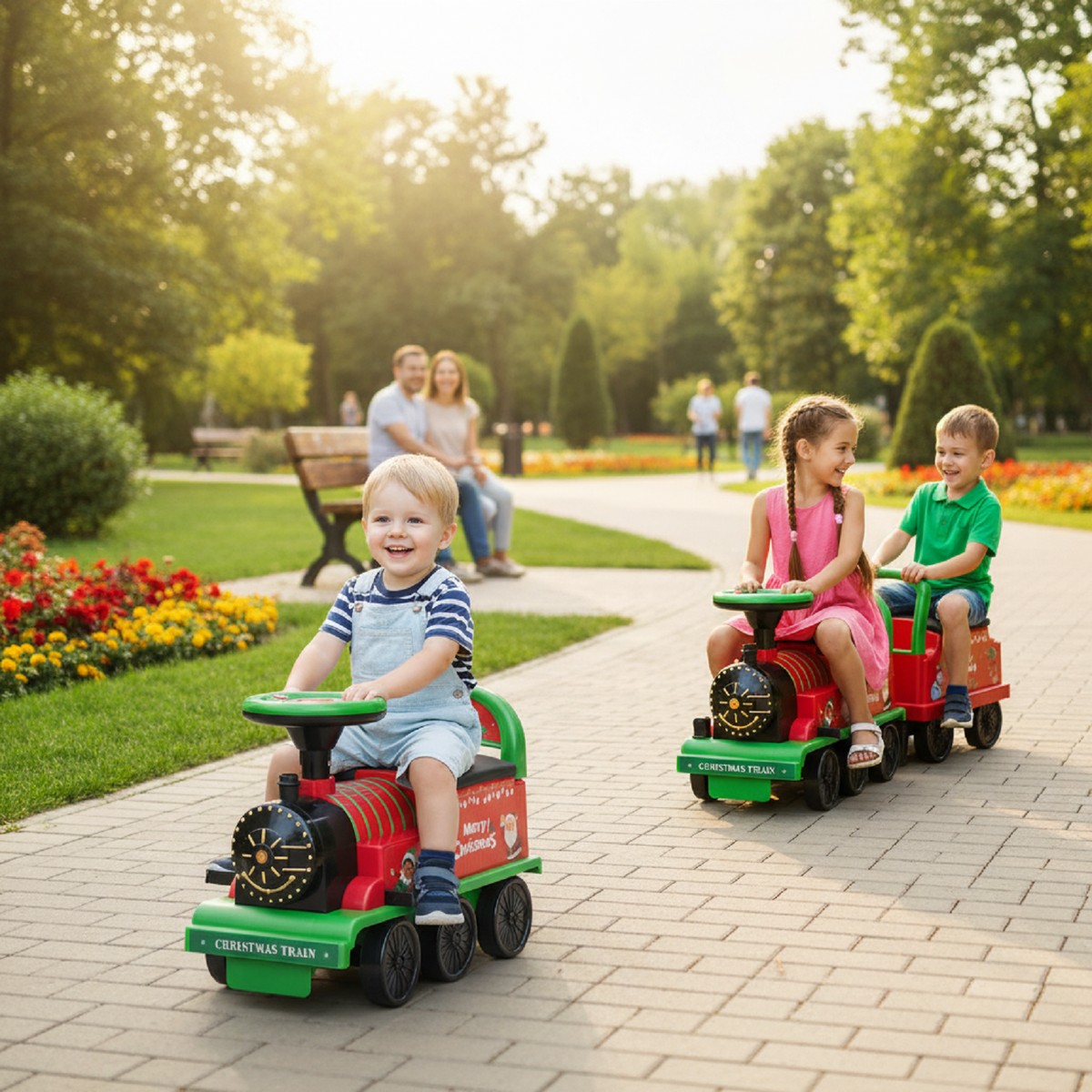 6V Toddler Ride On Train Combo: Track Ride & 2-Seater Carriage Set