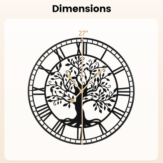 Large Wall Clock 27 Inch Tree of Life Big Metal Wall Clock-Black