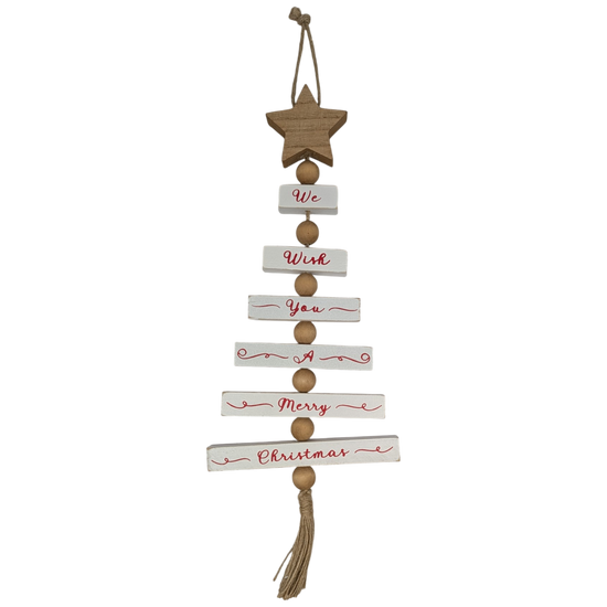 Wood Traditional Christmas Tree Shaped Wall Sign - White