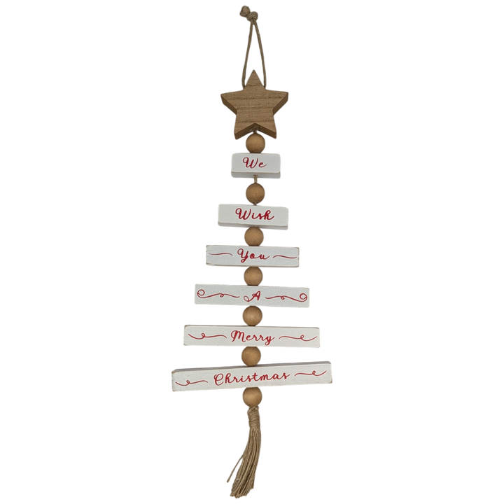 Wood Traditional Christmas Tree Shaped Wall Sign - White
