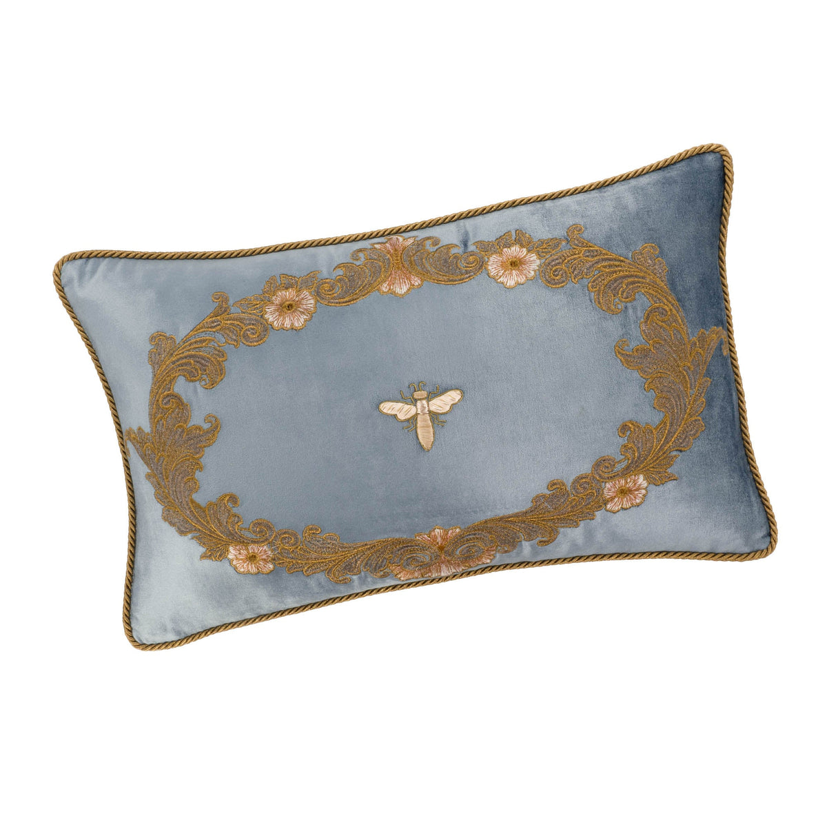 Venice Blue Silk Velvet Throw Pillow Cover, 12 x 20