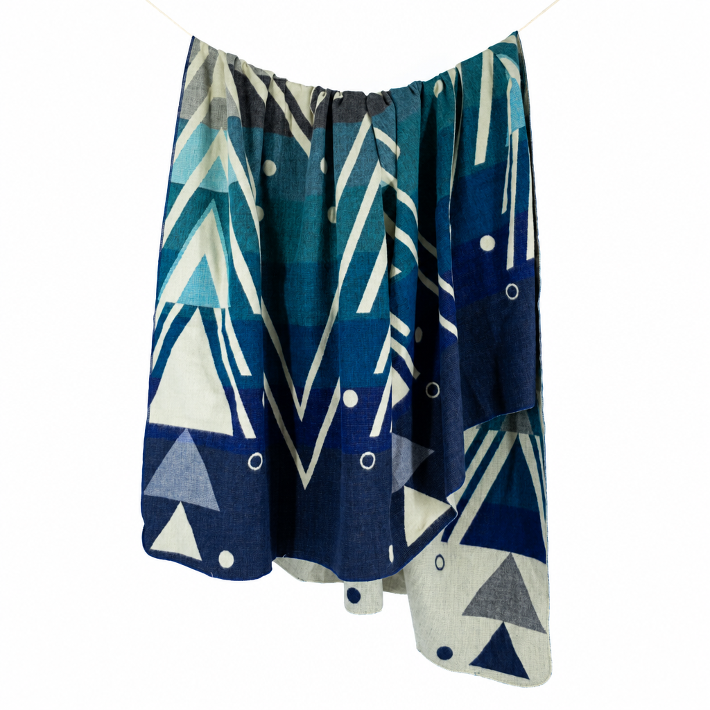 Reversible Handwoven Alpaca Throw Blanket | Chevron Vibrant Blues | Yachana Collection