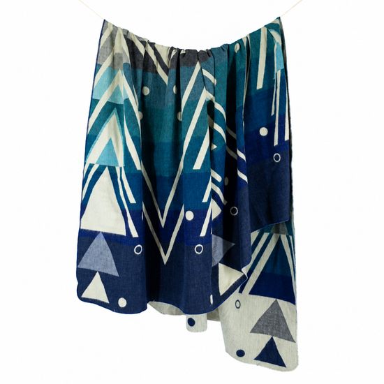 Reversible Handwoven Alpaca Throw Blanket | Chevron Vibrant Blues | Yachana Collection