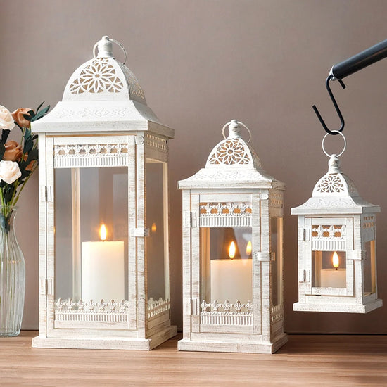 Set of 3 20"&14.5"&9.5"H Decorative Candle Lanterns (Beige)