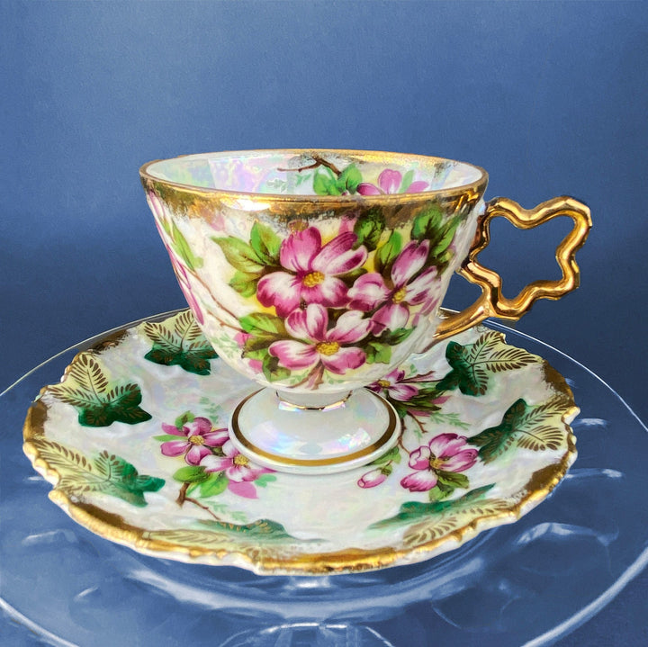 Vintage Metasco Tea Cup and Saucer, Cherry Blossom Iridescent Set