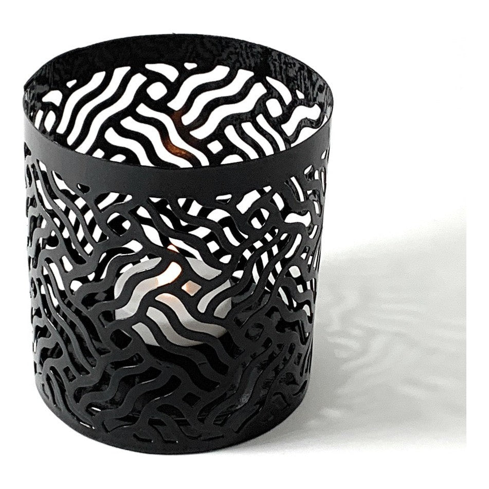 Vibhsa Votive Candle Holders | Set of 2, Black, Laser-Cut Design