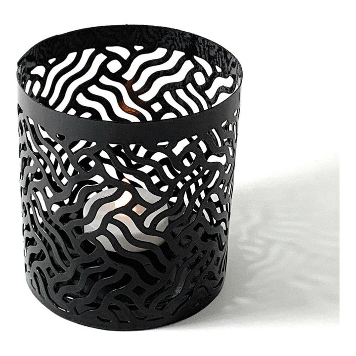 Vibhsa Votive Candle Holders | Set of 2, Black, Laser-Cut Design
