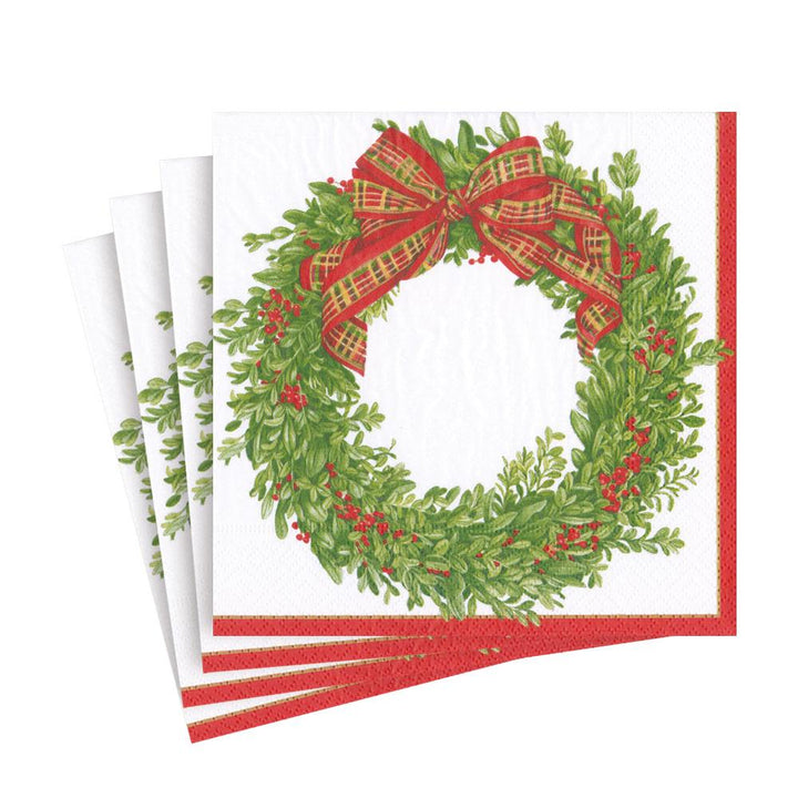Boxwood and Berries Wreath Paper Luncheon Napkins