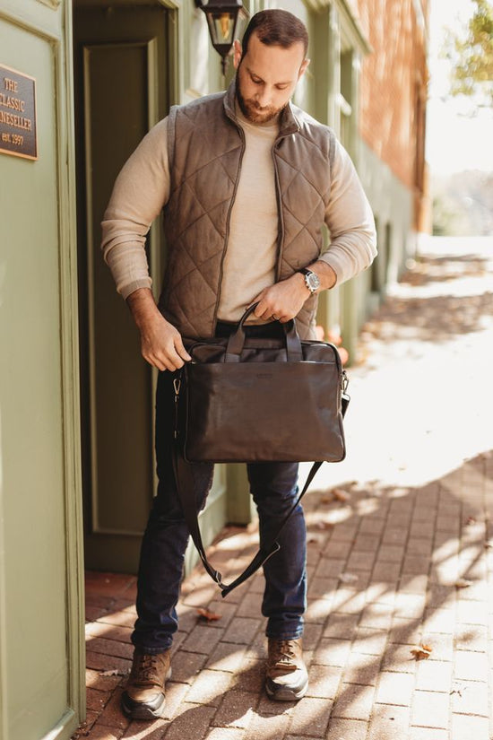 Normandy Men's Briefcase | Black Leather