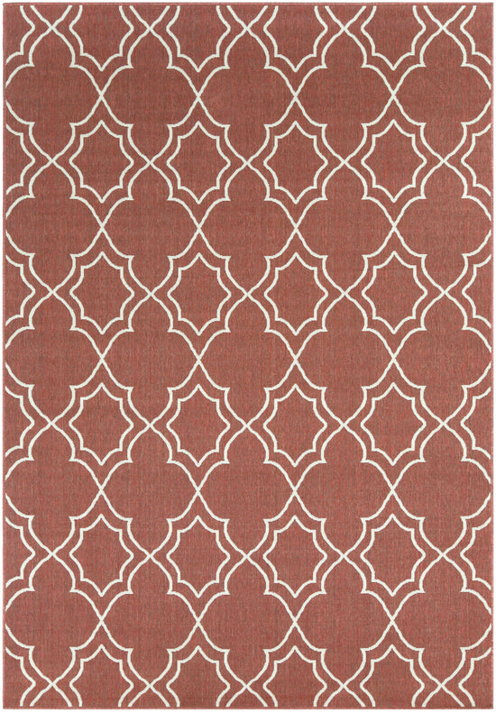 Unique Rust Red Lattice Trellis Outdoor Rug - Clearance