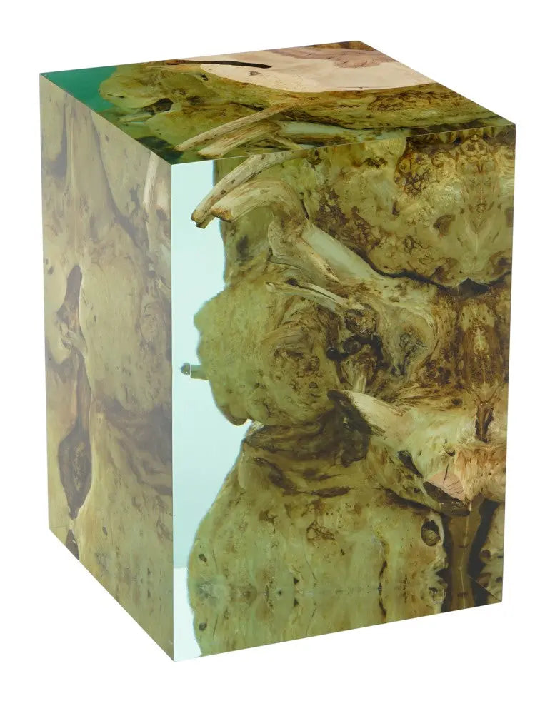 Resin Cube Side Table, Epoxy Wood Stool, Cube Accent Table