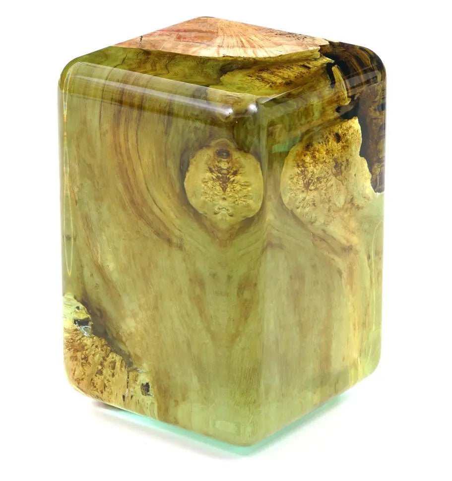 Resin Cube Side Table, Epoxy Wood Stool, Cube Accent Table
