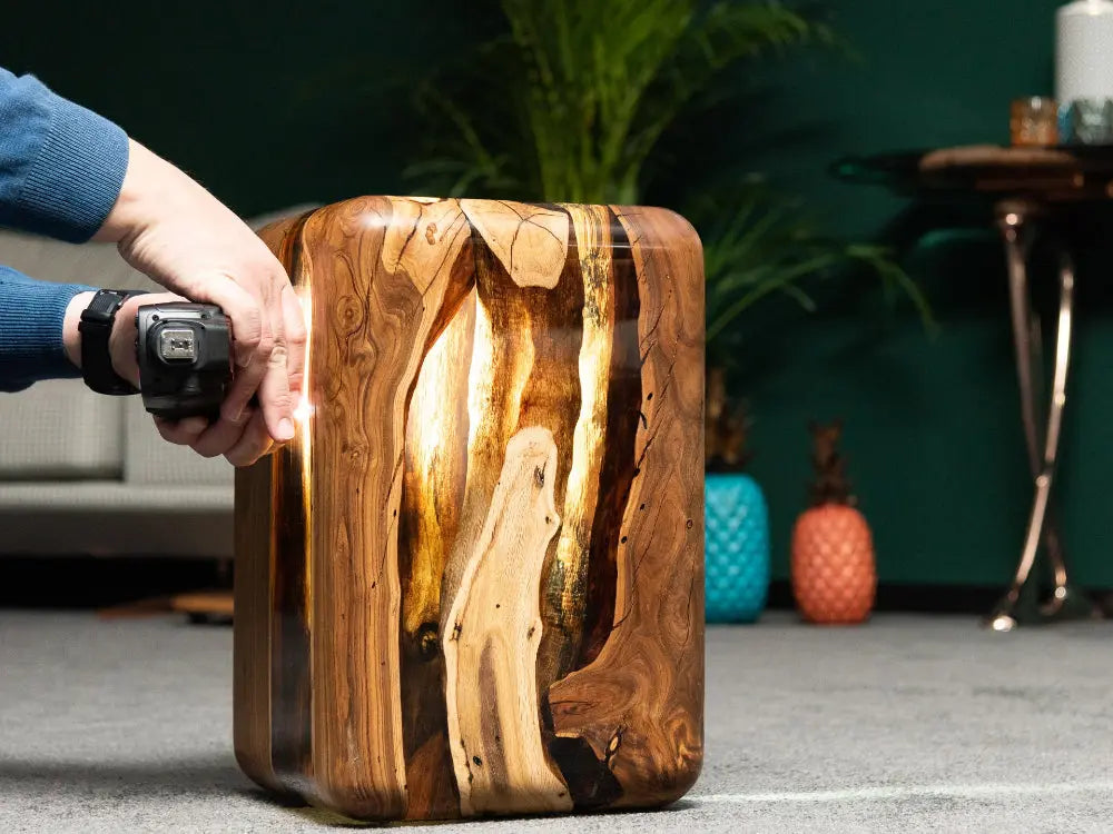 Resin Cube Side Table, Epoxy Wood Stool, Cube Accent Table