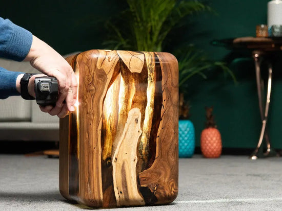 Resin Cube Side Table, Epoxy Wood Stool, Cube Accent Table