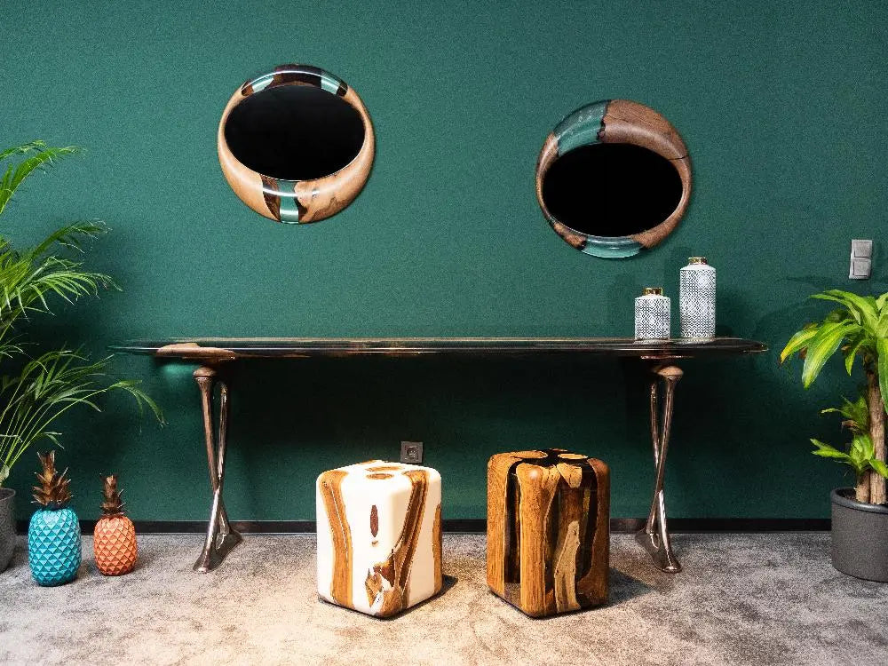 Resin Cube Side Table, Epoxy Wood Stool, Cube Accent Table