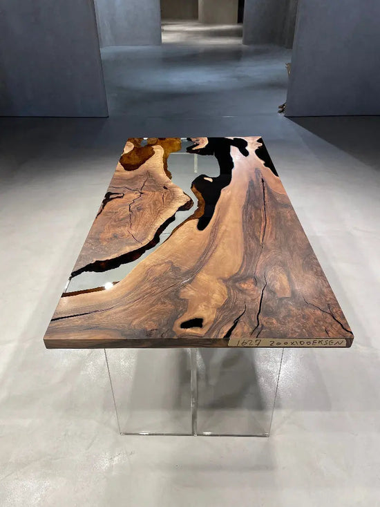 Resin Walnut River Dining Room Table | Voronoi Table