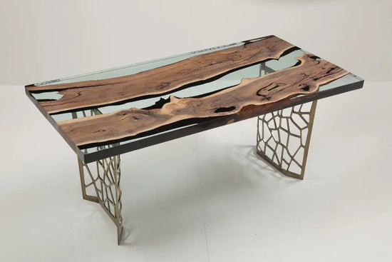 Resin Walnut River Dining Room Table | Voronoi Table