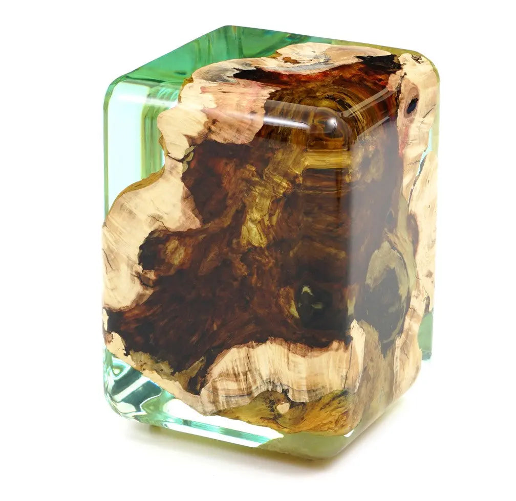 Resin Cube Side Table, Epoxy Wood Stool, Cube Accent Table