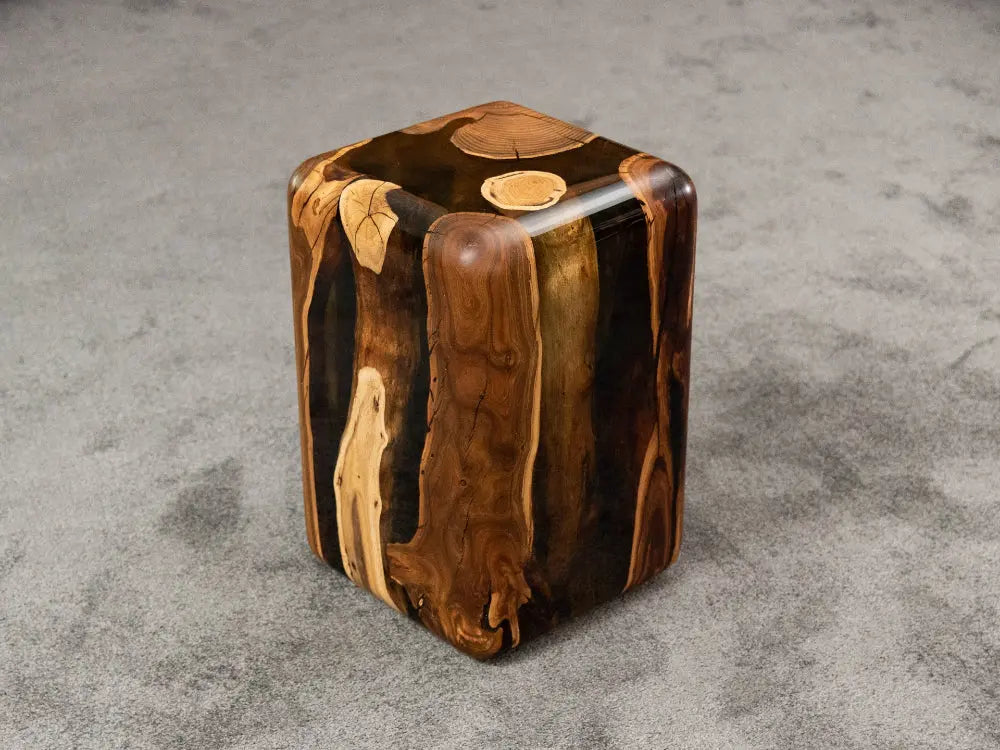 Resin Cube Side Table, Epoxy Wood Stool, Cube Accent Table