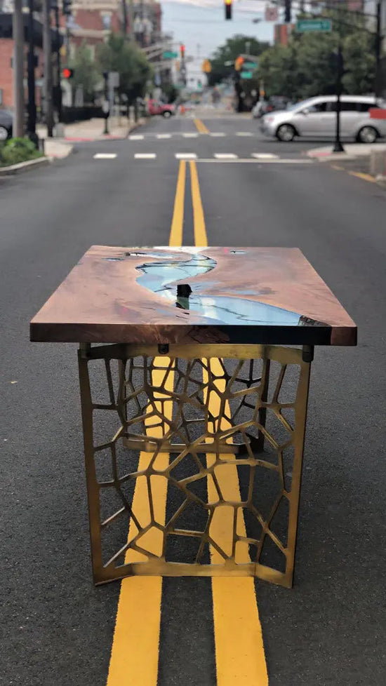 Resin Walnut River Dining Room Table | Voronoi Table