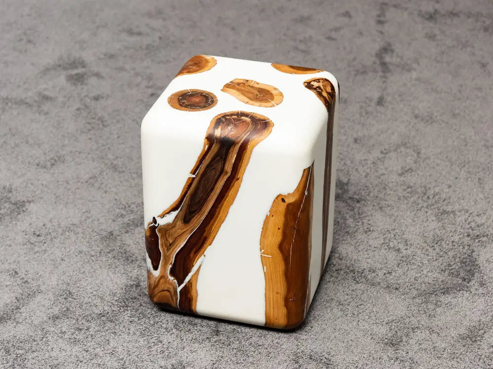 Resin Cube Side Table, Epoxy Wood Stool, Cube Accent Table
