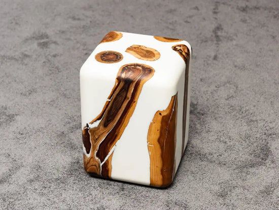 Resin Cube Side Table, Epoxy Wood Stool, Cube Accent Table