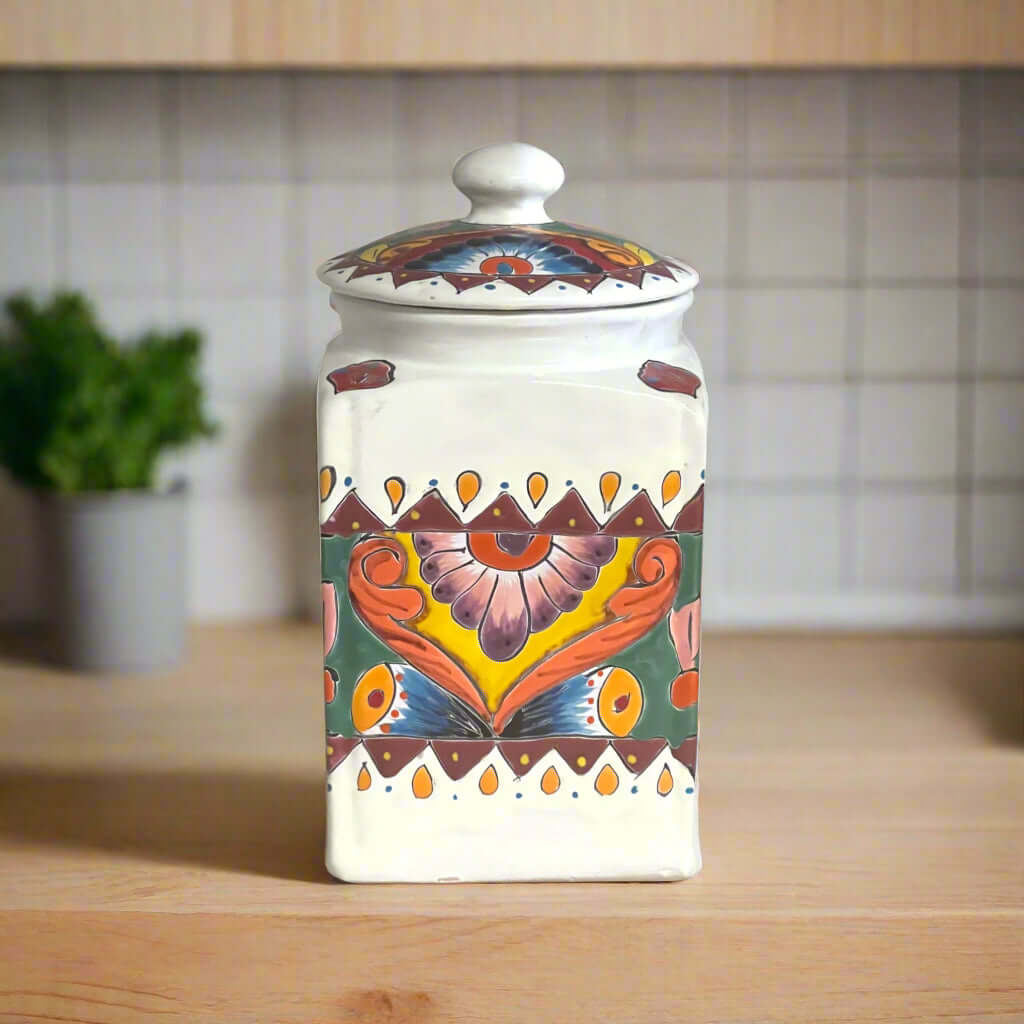 White Talavera Canister Set | Hand-Painted Mexican Kitchen Decor