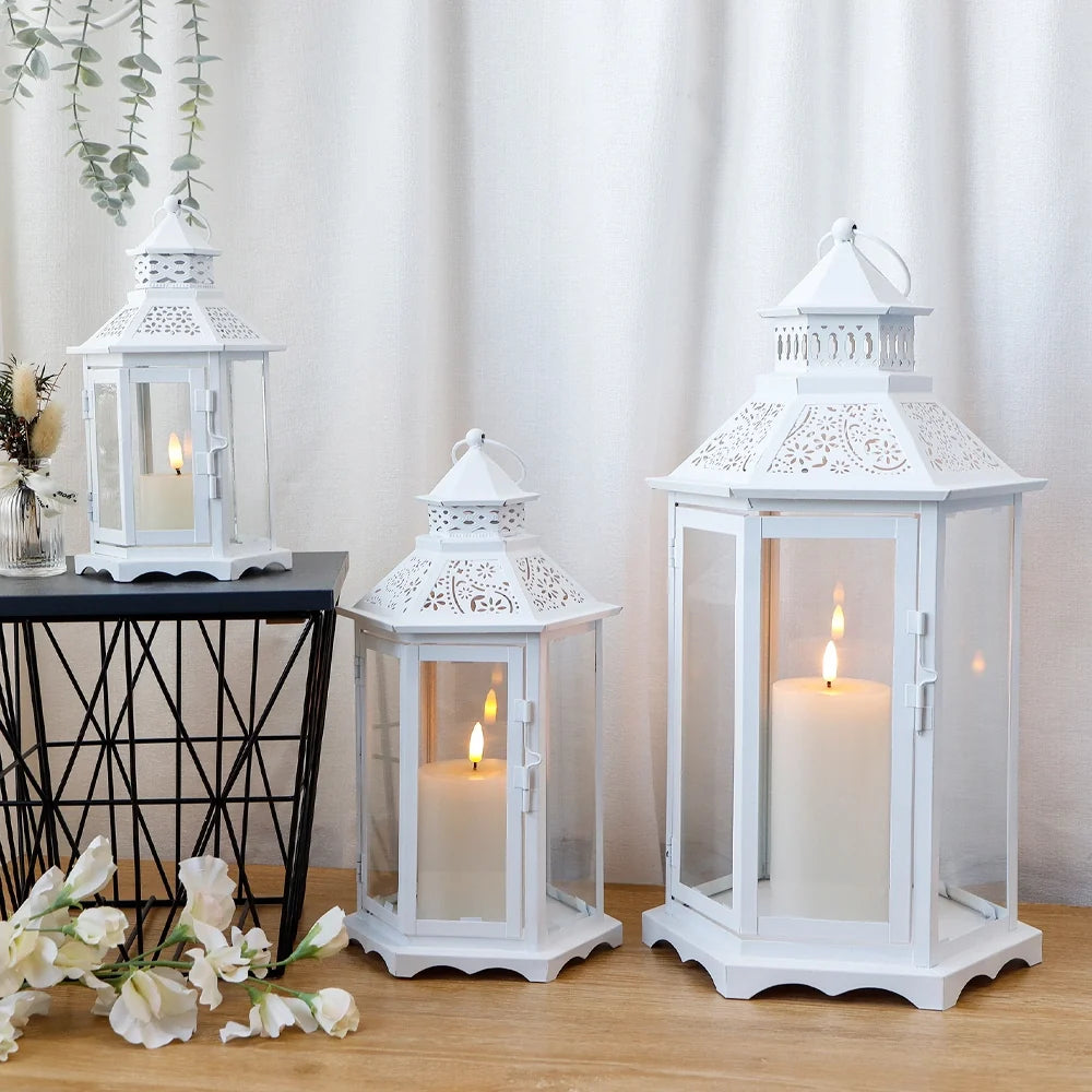 Set of 3 18''&13"&10"High White Hexagonal Decorative Hanging Lantern