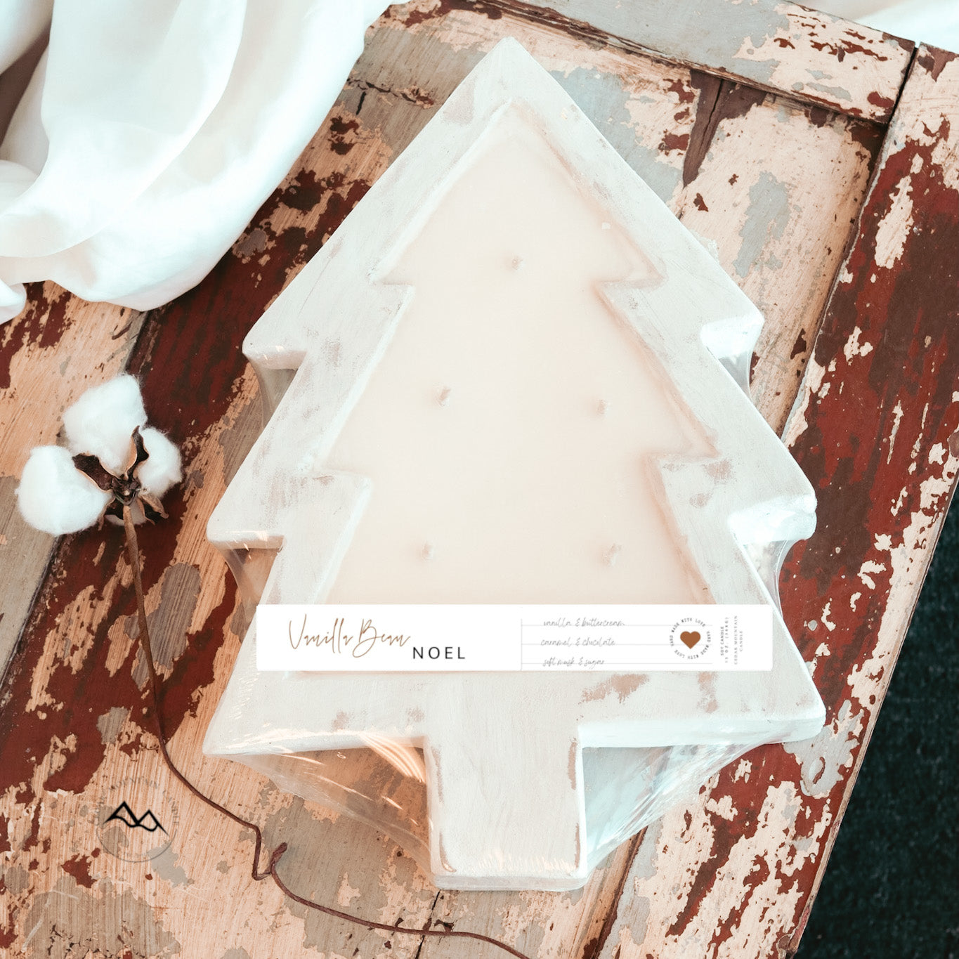5 Wick White Wood Tree Bowl Candle - Vanilla Bean Noel