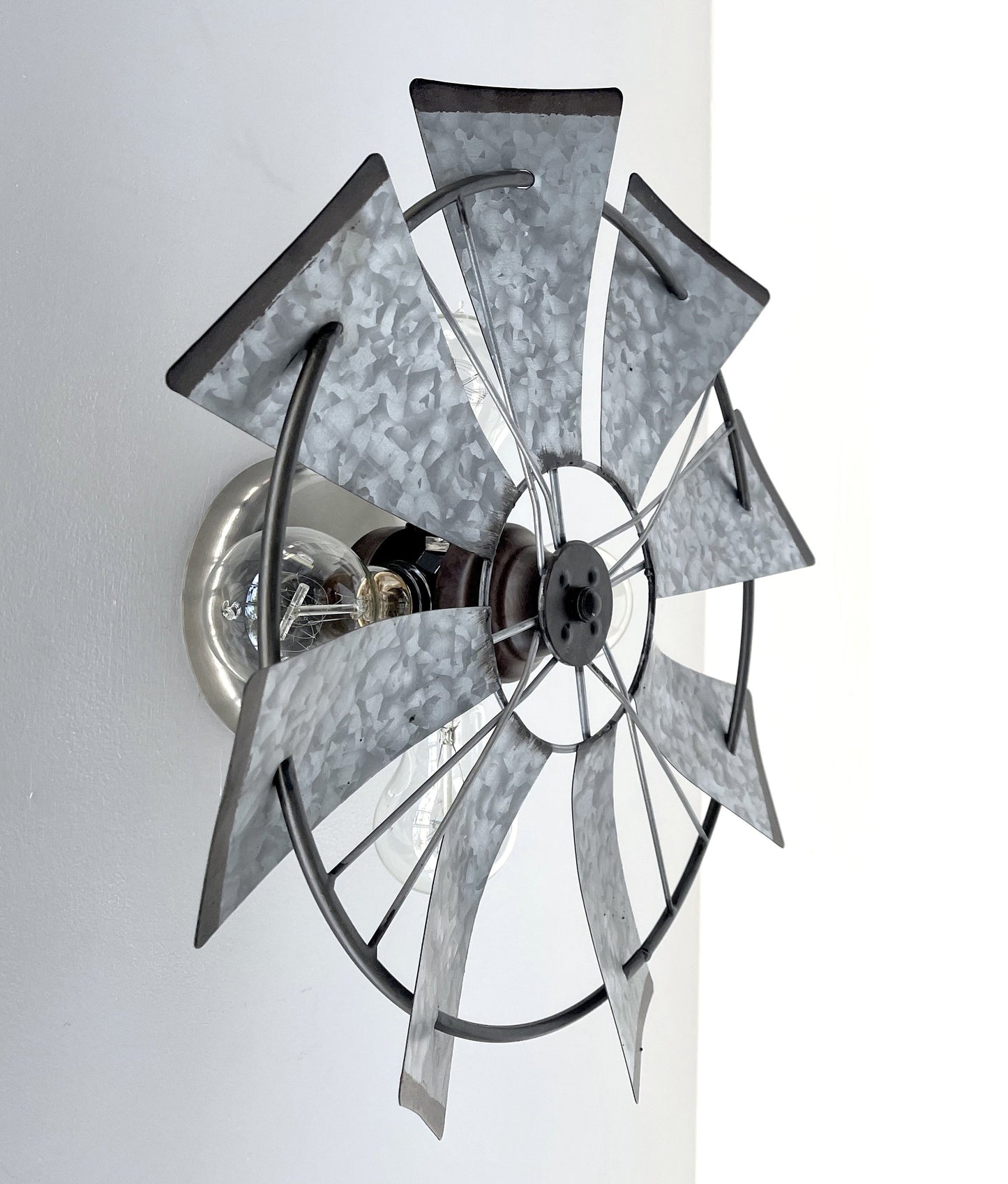 Galvanized Windmill Farmhouse STATIONARY Wall Sconce Light