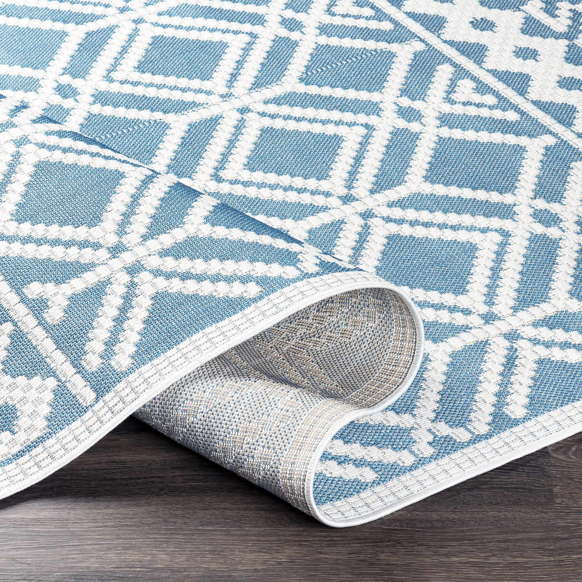Wingina 8x10 Ice Blue Trellis Outdoor Rug - Clearance