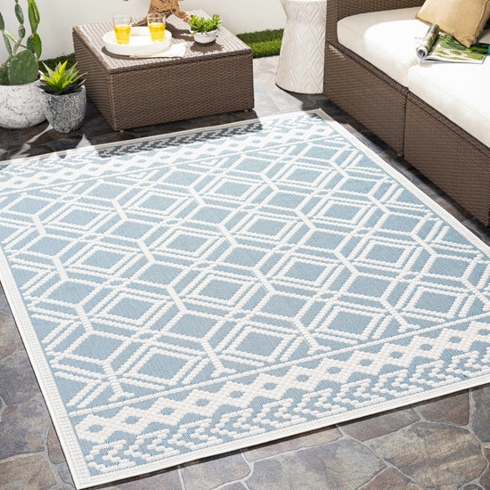 Wingina 8x10 Ice Blue Trellis Outdoor Rug - Clearance