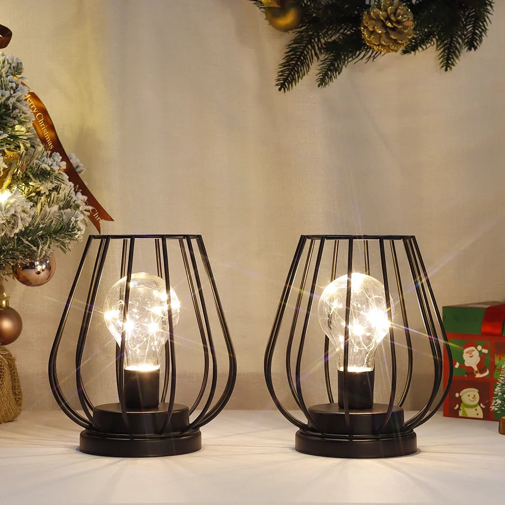 7''Tall  Set of 2 Metal Battery Operated Lamp  (Black)
