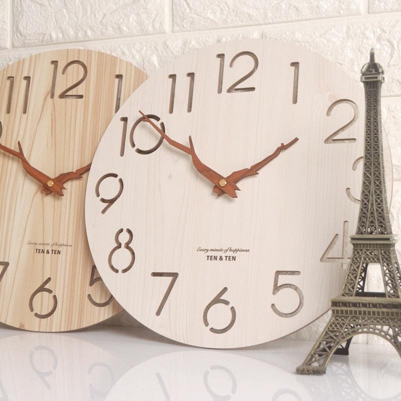 Wooden 3D Wall Clock Modern Design Nordic Room Decoration Kitchen Clock Art Hollow Wall Watch Home Decor Children's Room Decoration Kitchen Clock Art Hollow Wall Watch Home Decor 12 Inch