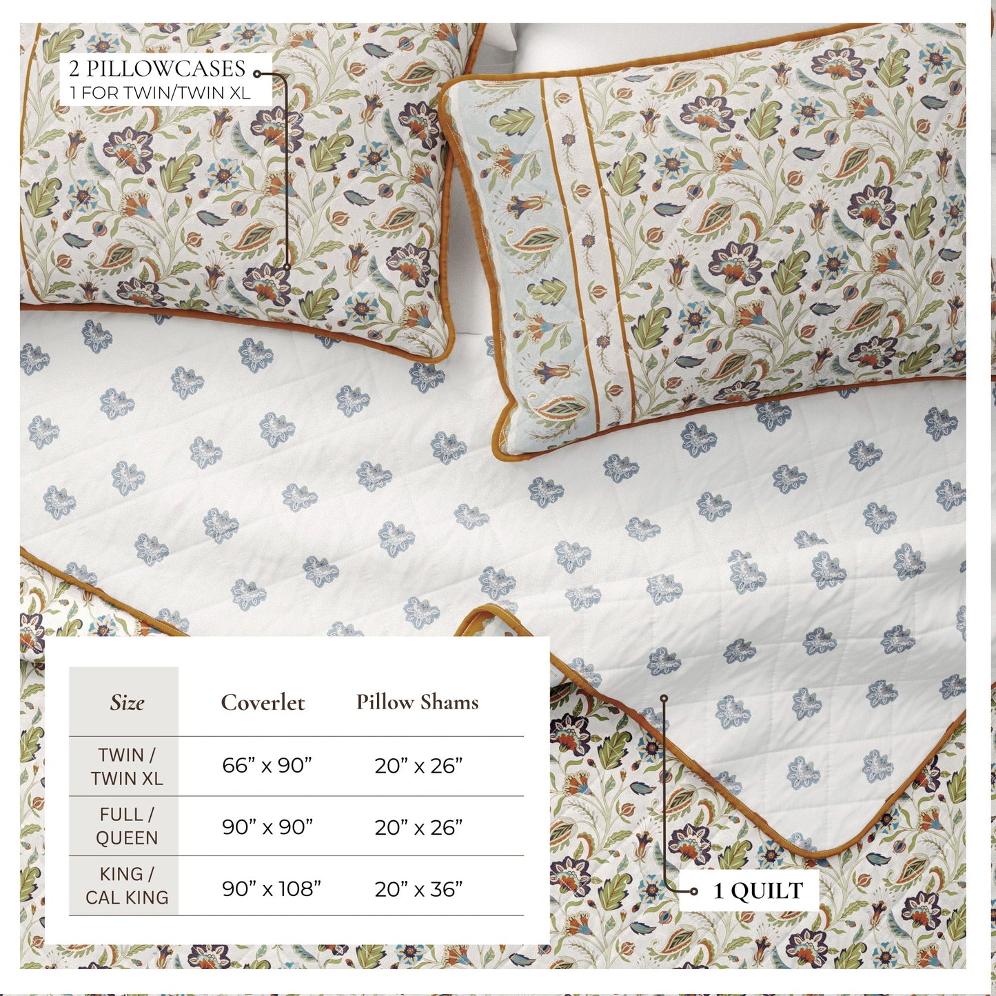 Floral Boho Printed Cotton Quilt Set - Indira Collection