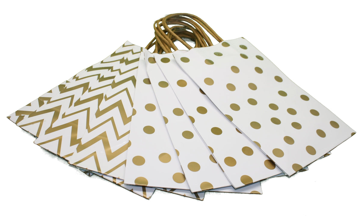 Junior Cub White With Metallic Gold Kraft Gift Bag Set of 8