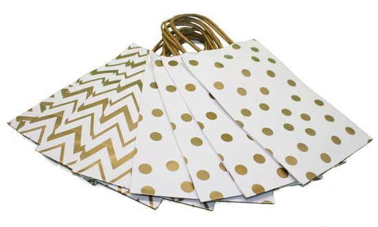 Junior Cub White With Metallic Gold Kraft Gift Bag Set of 8