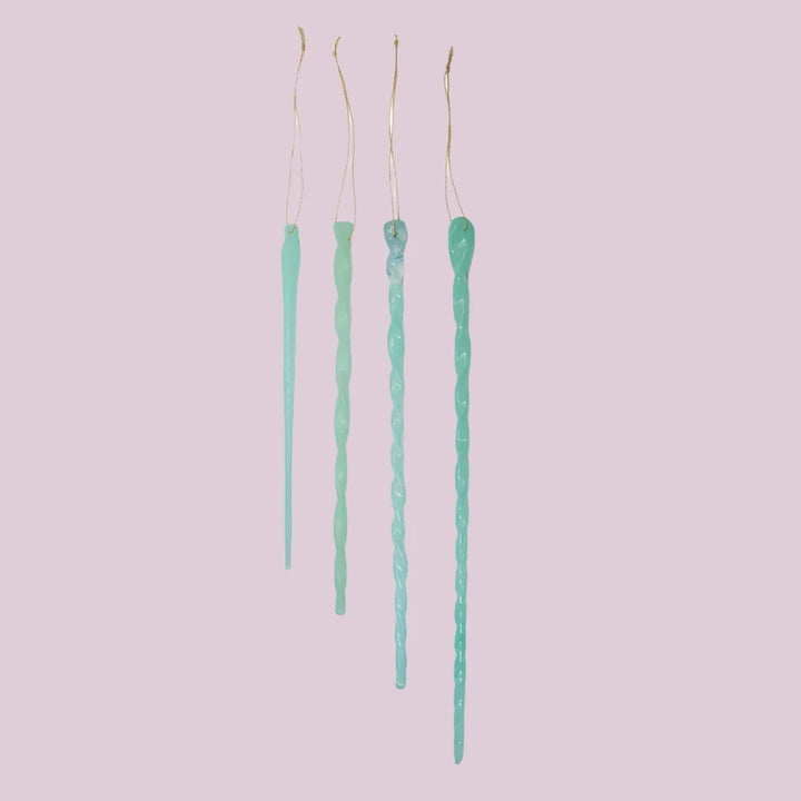 Set of 4 Handmade Glass Icicle Ornaments, 5 Color Options