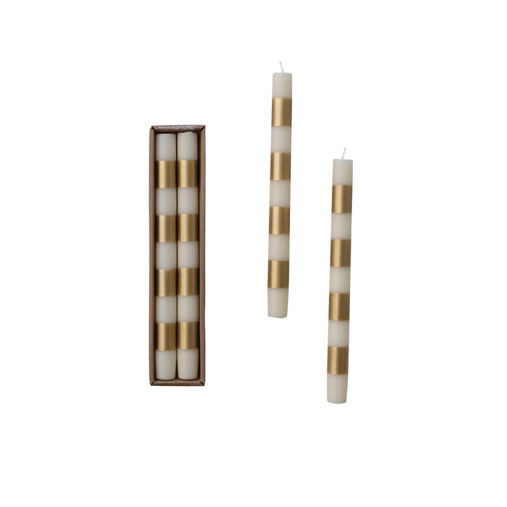 Cream & Gold Unscented Taper Candle Set of 2