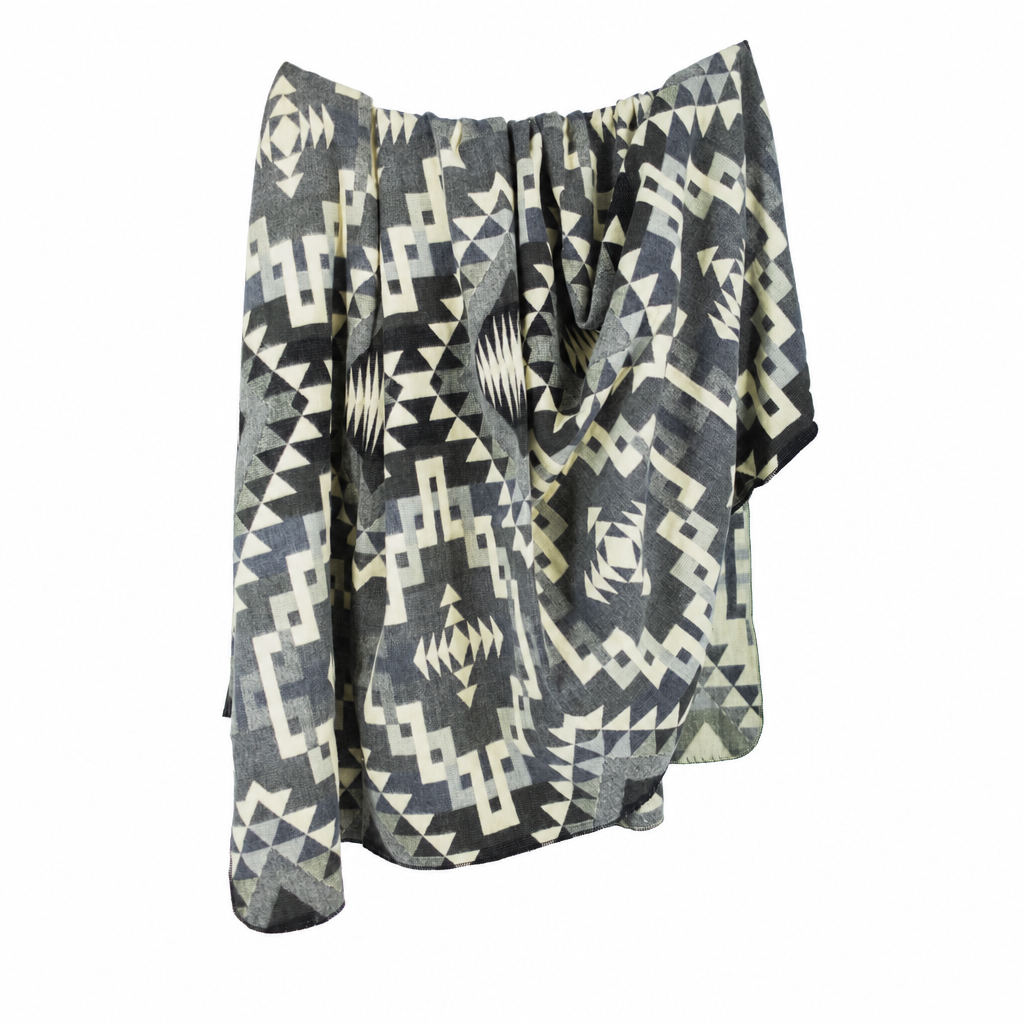Reversible Handwoven Alpaca Throw Blanket | Interlocking Lines Gray, Black & Cream | Yachana Collection