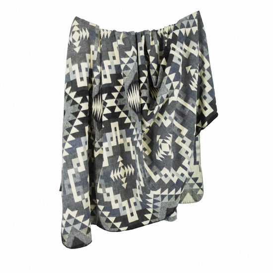 Reversible Handwoven Alpaca Throw Blanket | Interlocking Lines Gray, Black & Cream | Yachana Collection