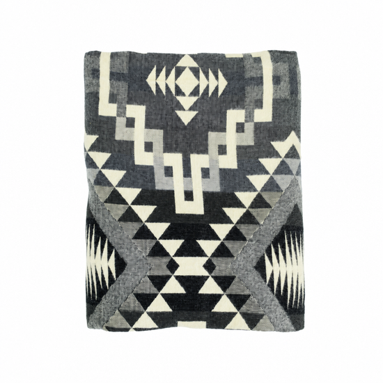 Reversible Handwoven Alpaca Throw Blanket | Interlocking Lines Gray, Black & Cream | Yachana Collection