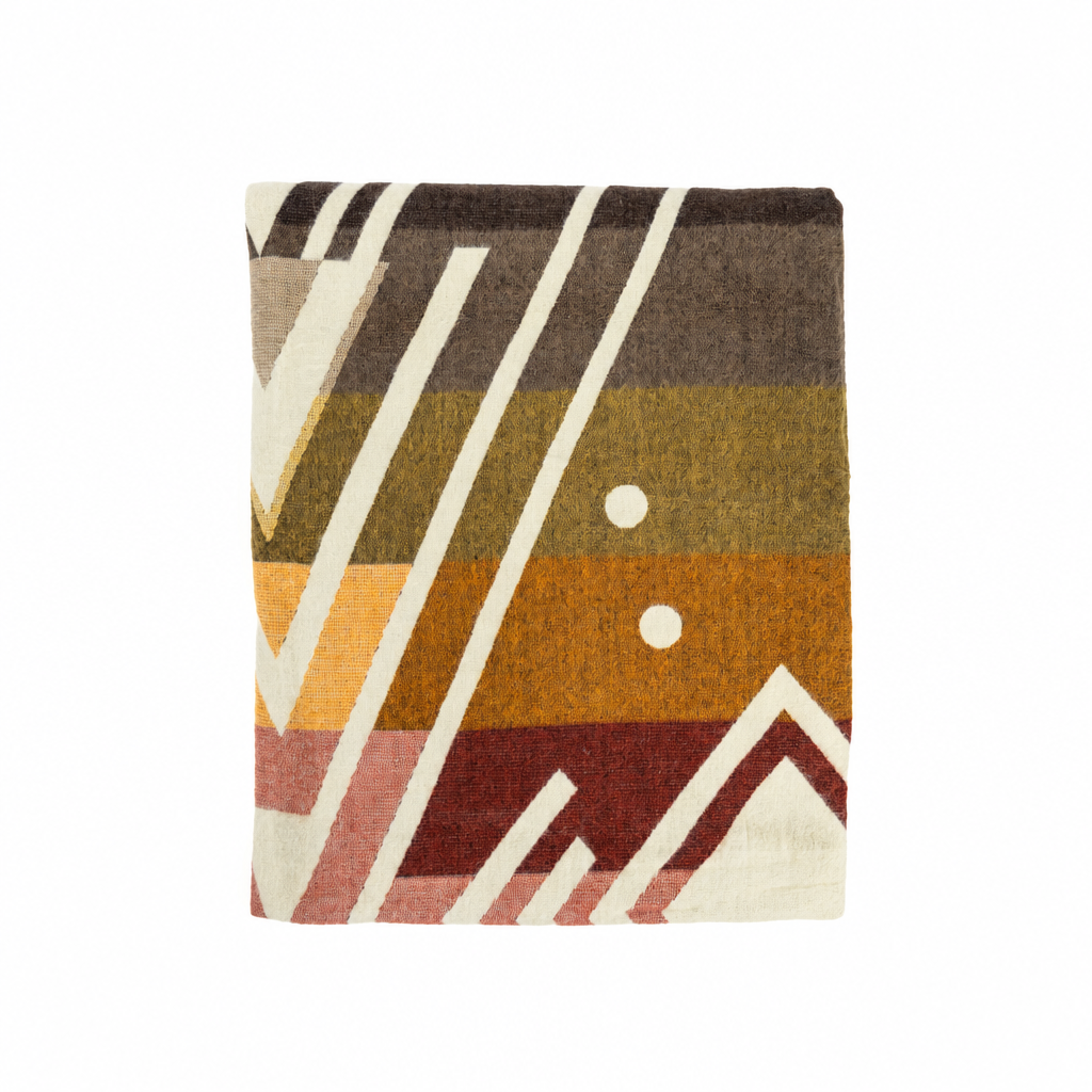 Reversible Handwoven Alpaca Throw Blanket | Chevron Peach, Red, Gray & Black | Yachana Collection