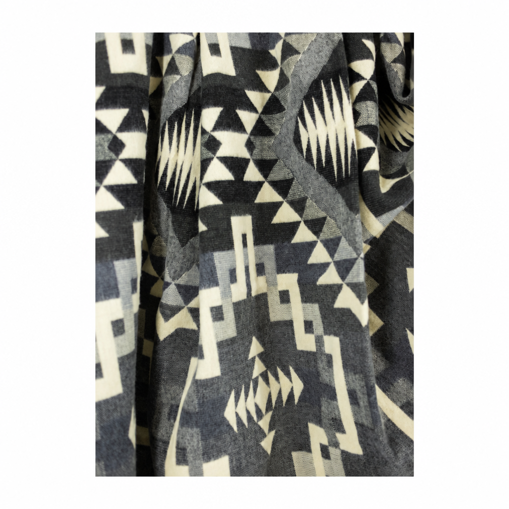 Reversible Handwoven Alpaca Throw Blanket | Interlocking Lines Gray, Black & Cream | Yachana Collection